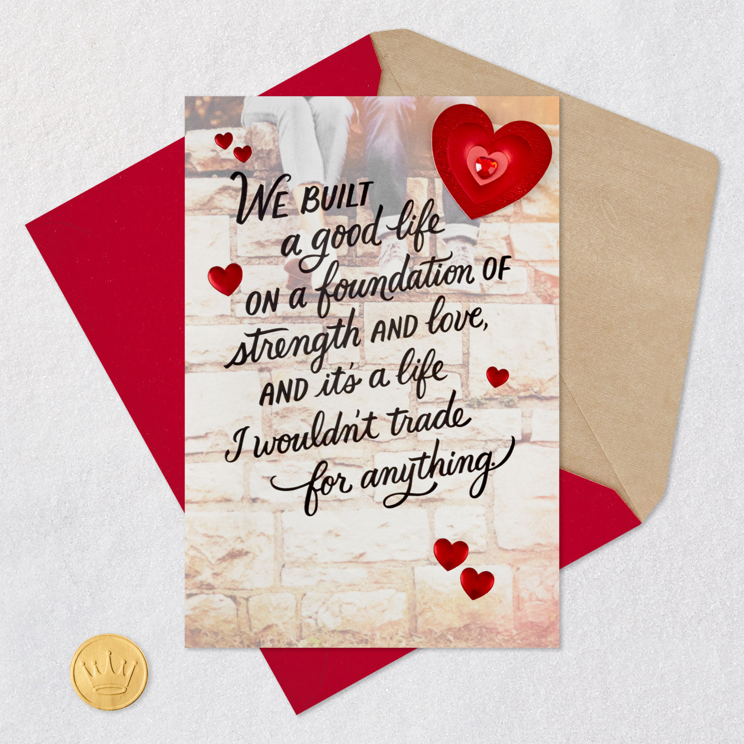 Couple on Stone Wall Husband Valentine's Day Card Card Front with Envelope and Gold Seal image number 5