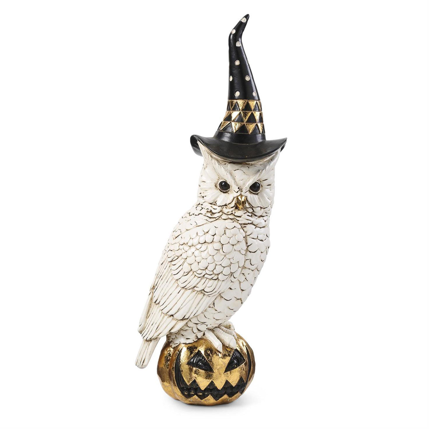 K&K Interiors Owl on Gold Jack-o'-Lantern Figurine, 14"
