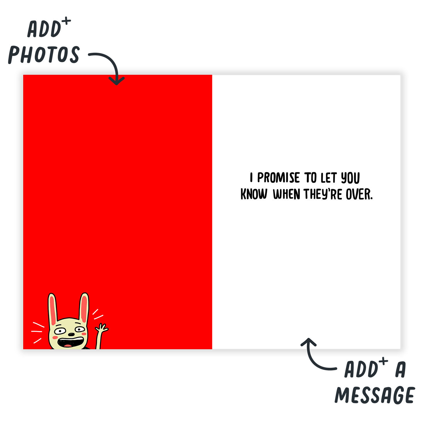 Cartoon Bunny on Red Personalized Father's Day Card Open Card indicating personalization image number 3