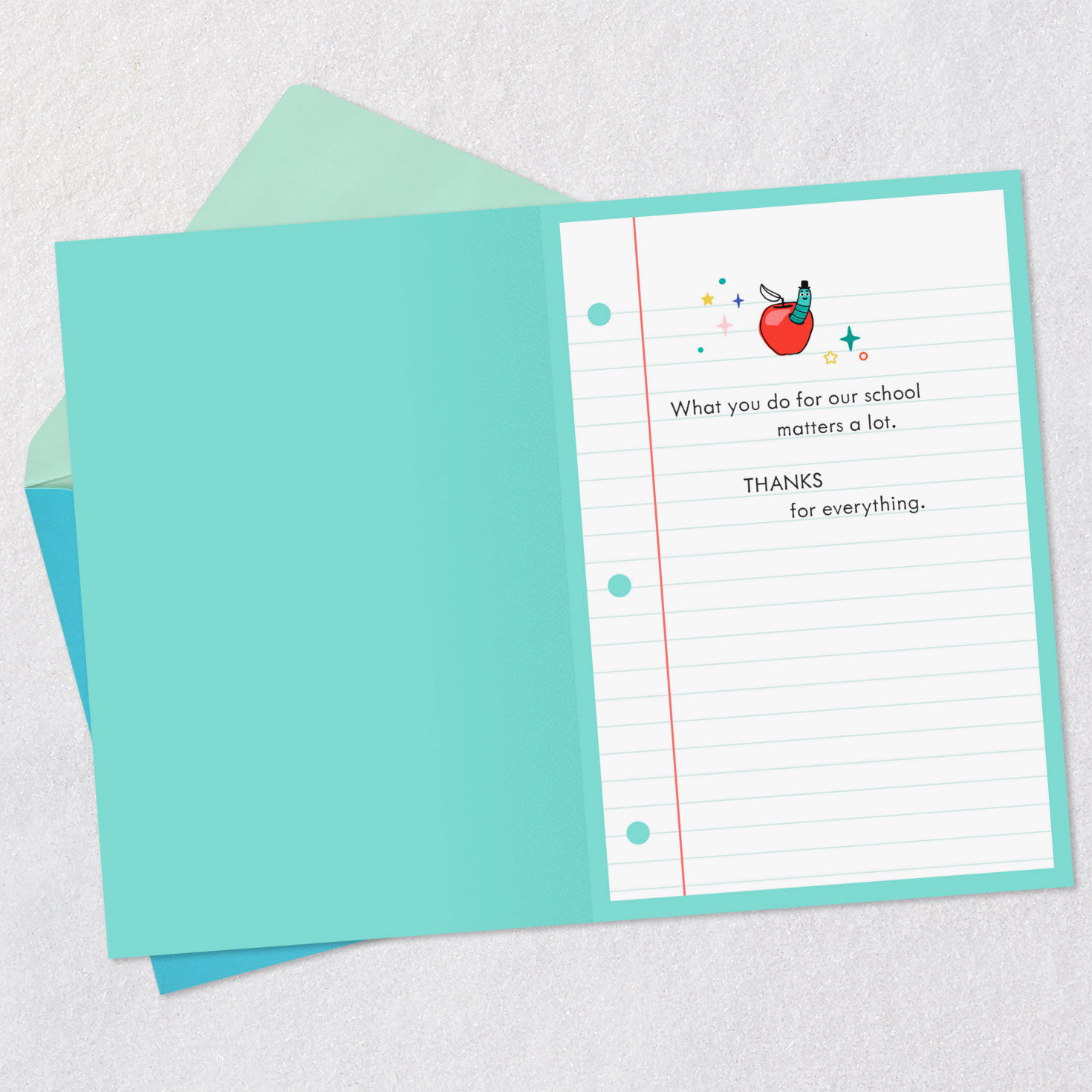 Dog With Stack of Books Thank You Card for School Staff Open card with envelope image number 3