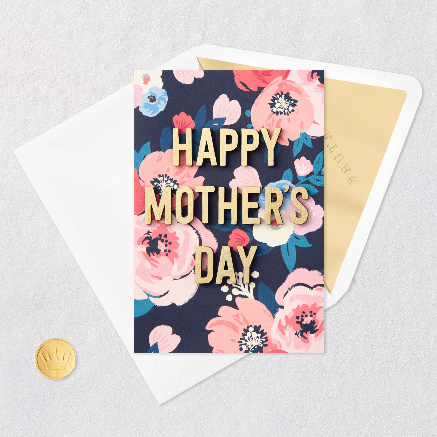 Floral Print with Gold Lettering Mother's Day Card Card Front with Envelope and Gold Seal image number 5