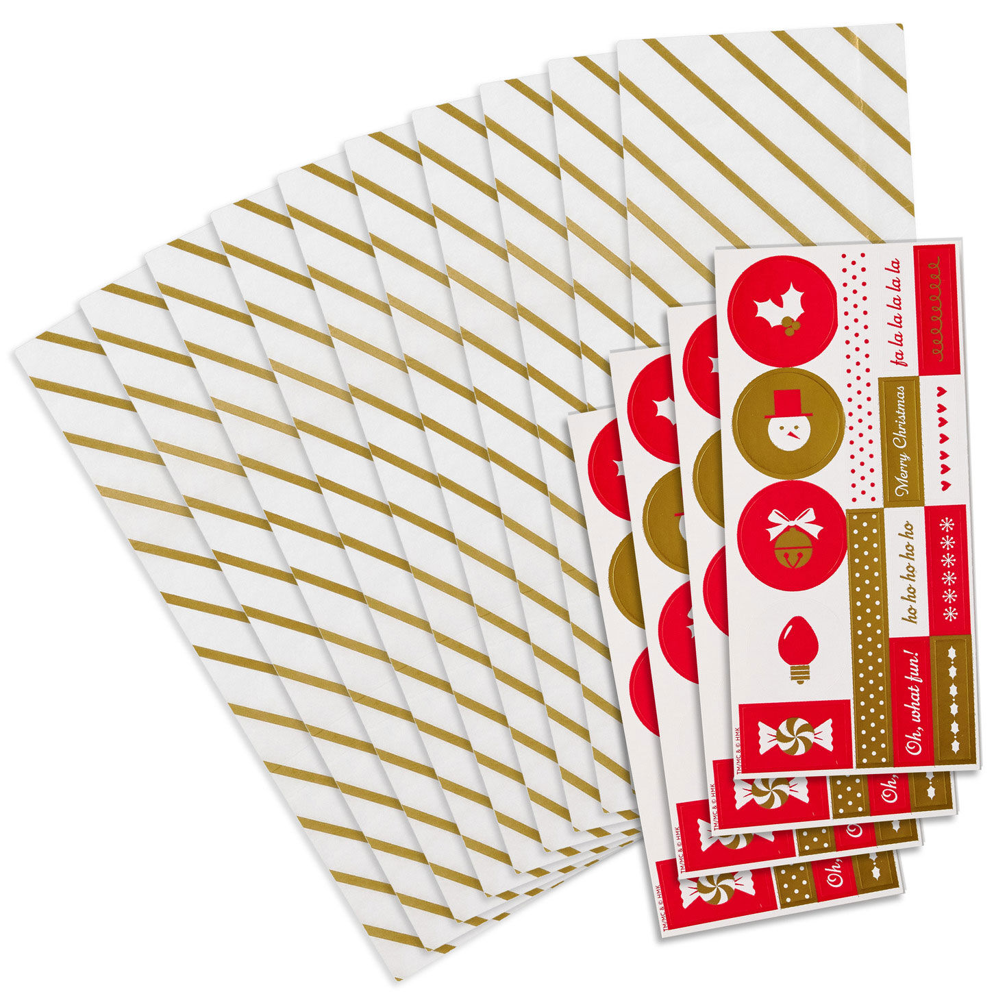 Gold Stripes and Red Icons Christmas Tissue Paper Wrapping Kit