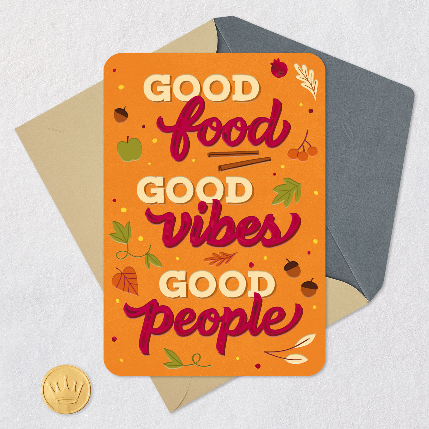 Retro Lettering Thanksgiving Card Card Front with Envelope and Gold Seal image number 5