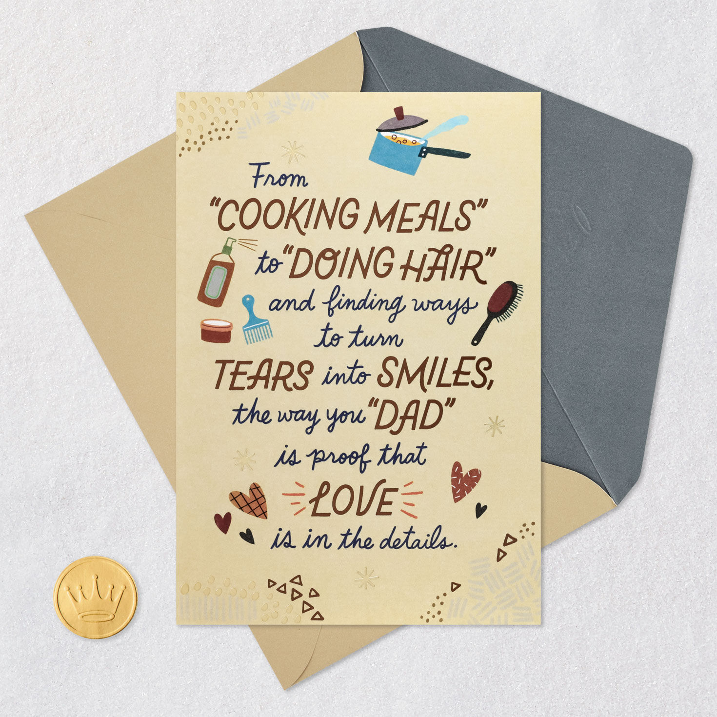 Hearts and Household Icons Husband Father's Day Card Card Front with Envelope and Gold Seal image number 6