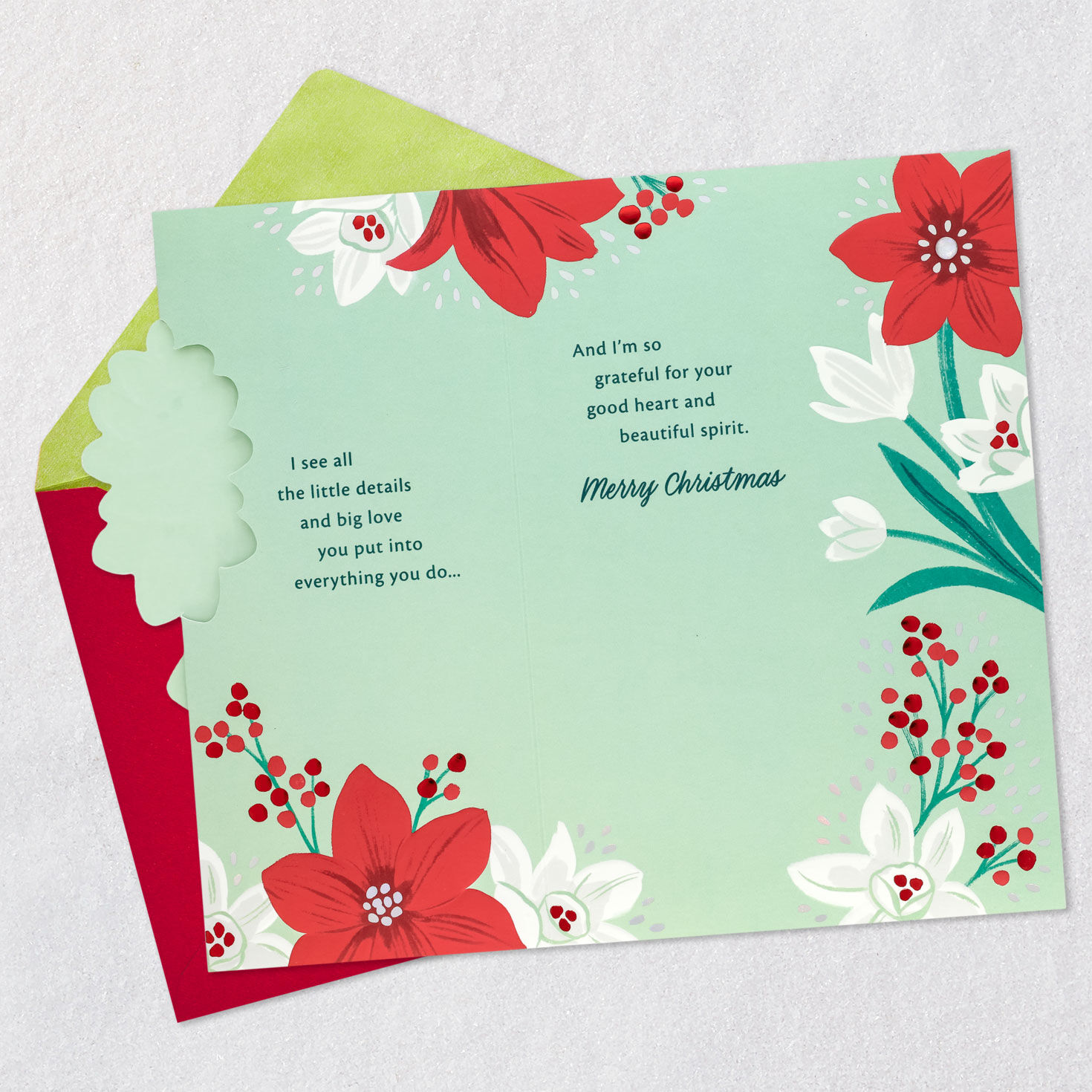 Red and White Flowers Christmas Card for Wife Open card with envelope image number 5