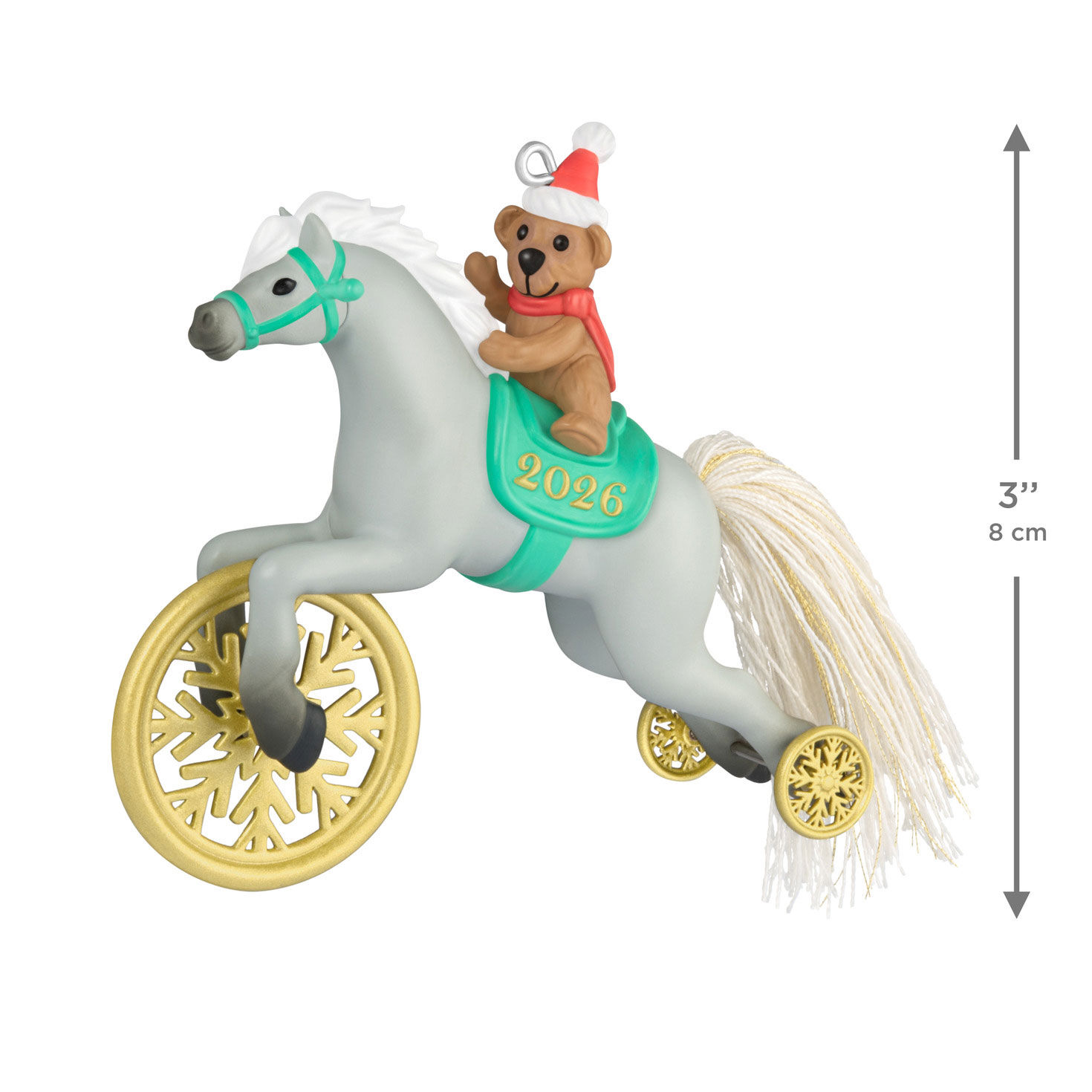 Teddy Bear on Gray Horse Keepsake Ornament measurement image number 3