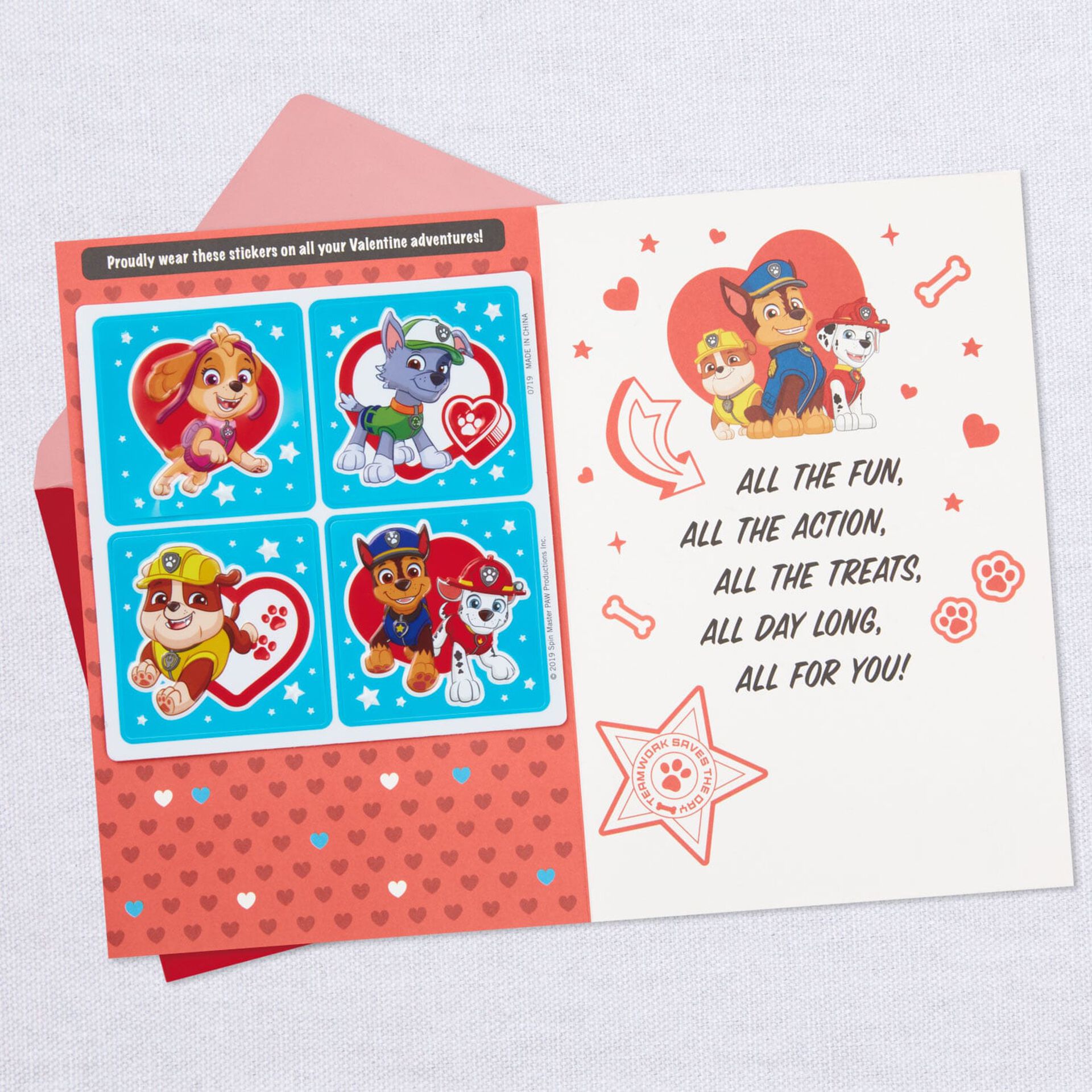 Nickelodeon Paw Patrol Valentine's Day Card With Stickers Greeting