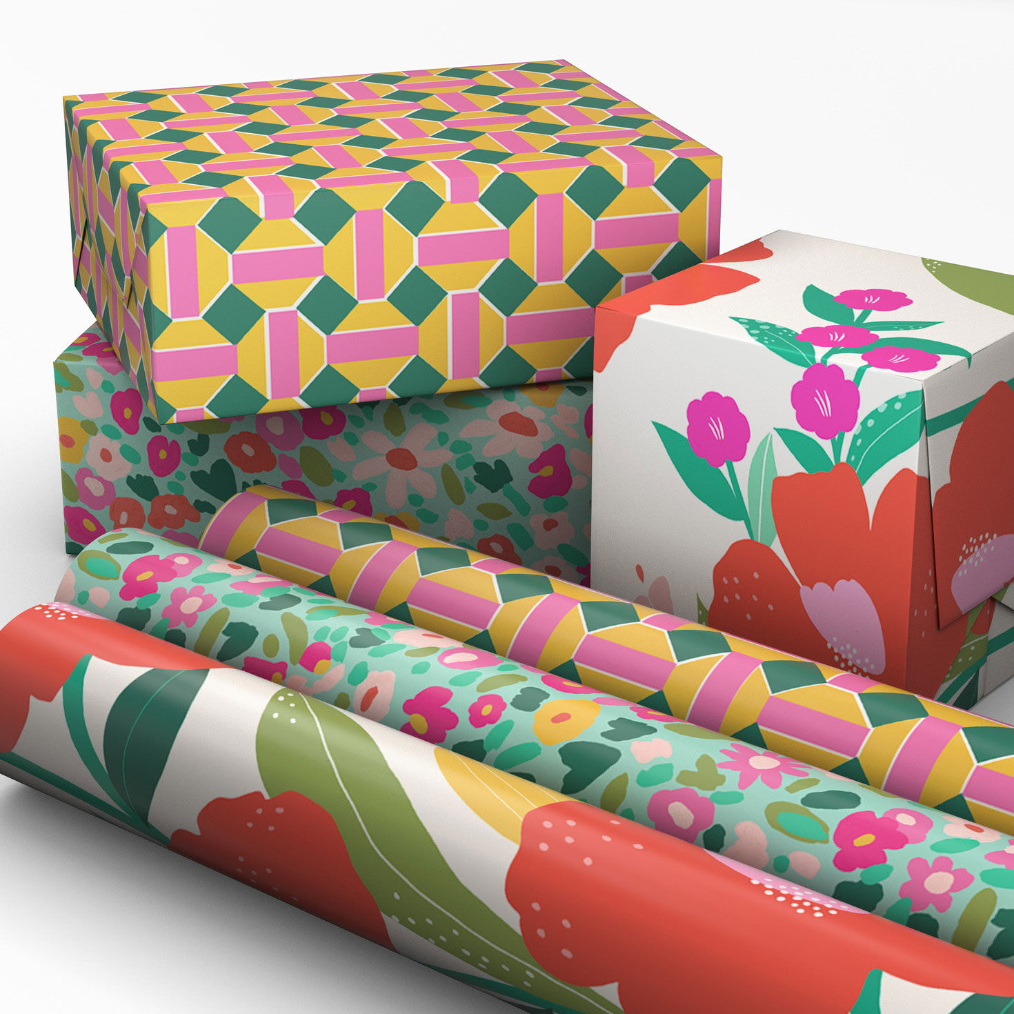Geometric and Floral Mini Gift Wrap Rolls in use image number 2
