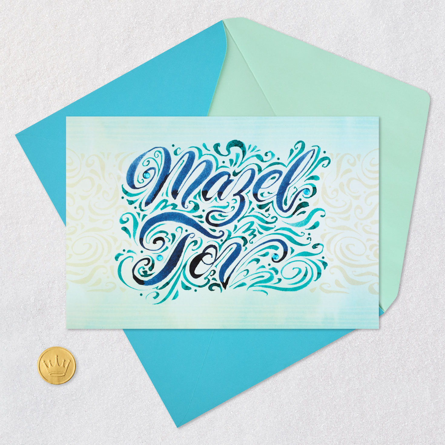 Ornate Blue Lettering Bat Mitzvah Card for Her Card Front with Envelope and Gold Seal image number 5