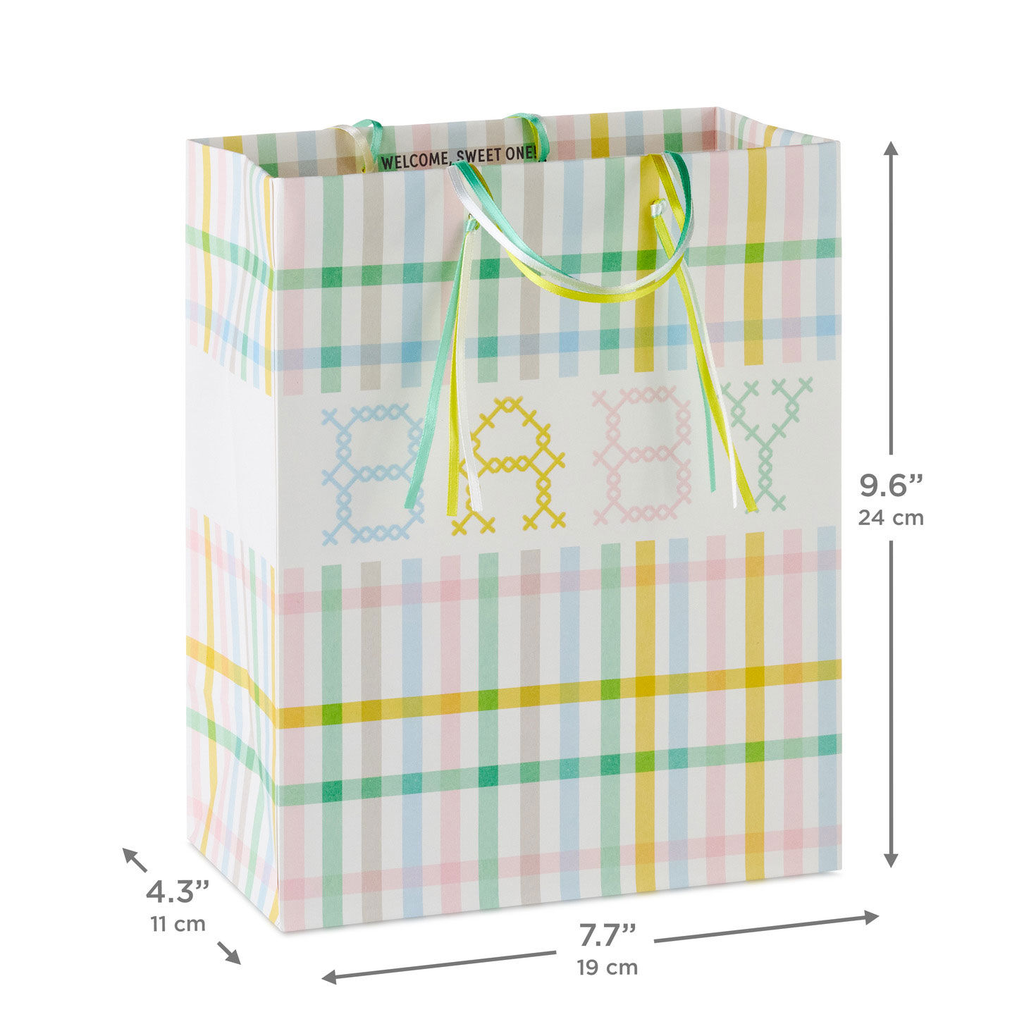 Plaid With Cross-Stitch Baby Message Medium Gift Bag measurement image number 3