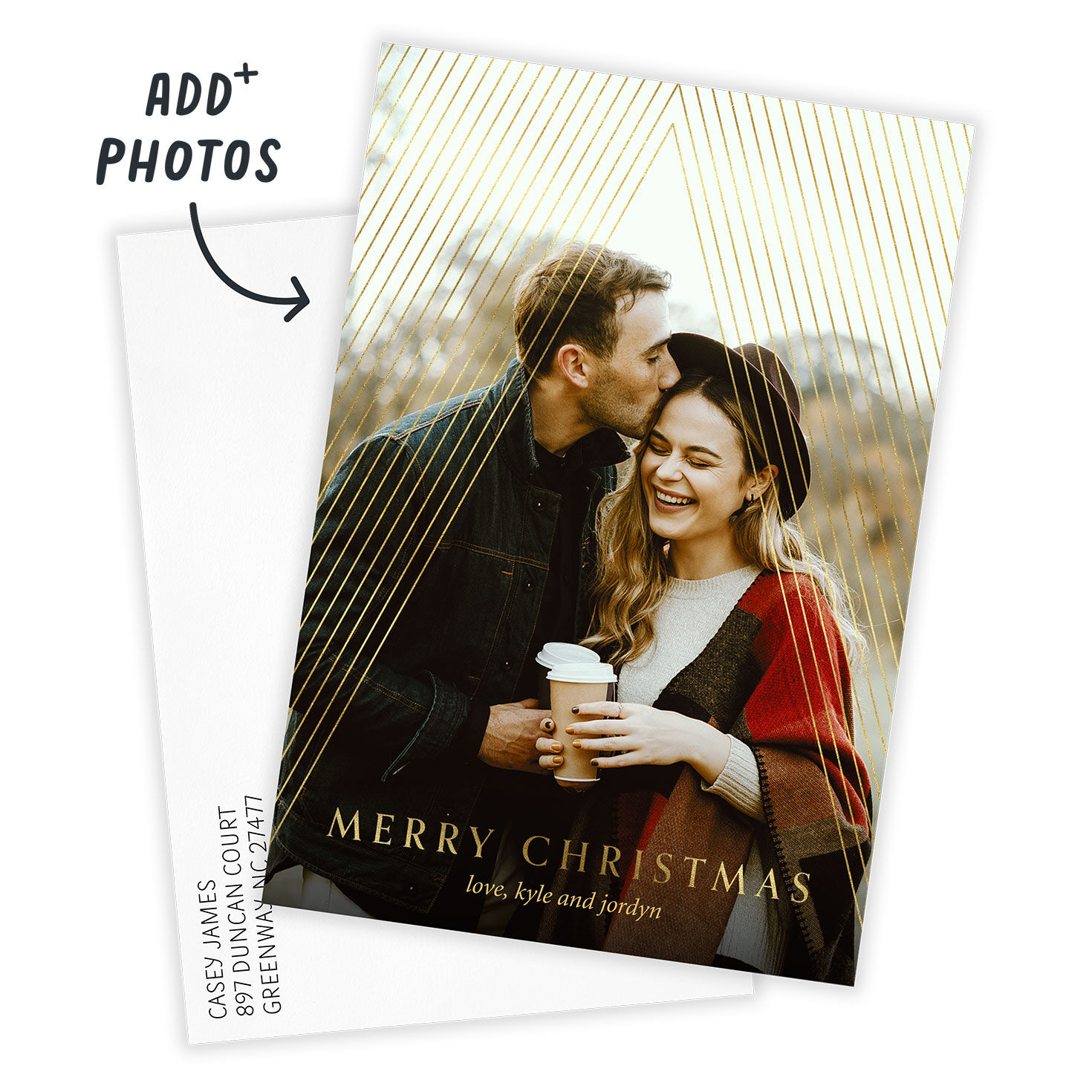 Elegant Gold Stripes Flat Christmas Photo Card, , large image number 3