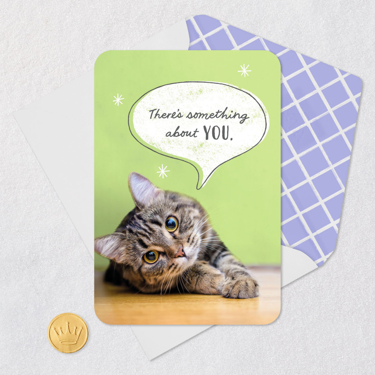 Gazing Tabby Cat Romantic Love Card Card Front with Envelope and Gold Seal image number 5