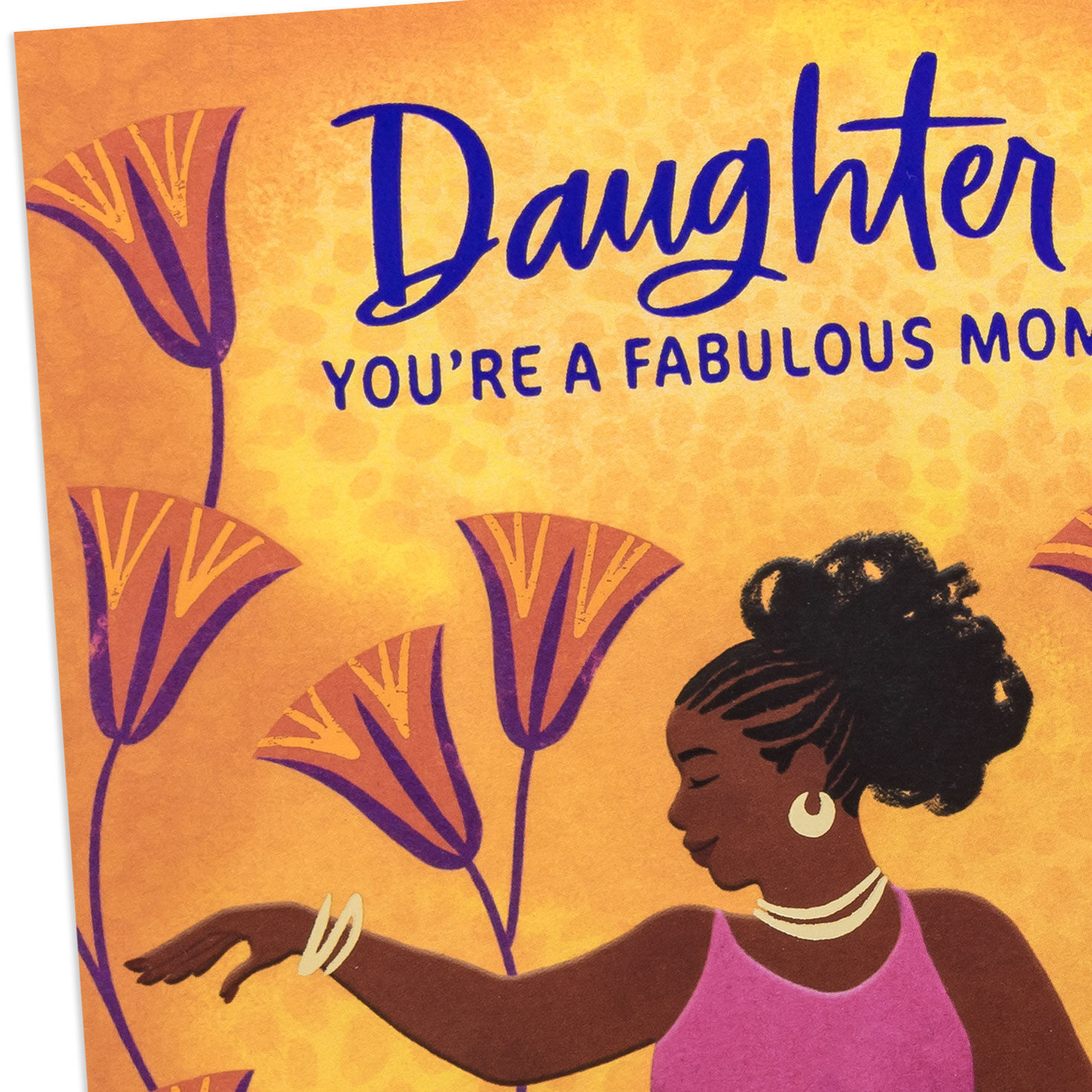 Black Daughter in Pink Dress Mother's Day Card Card Front Detail image number 5