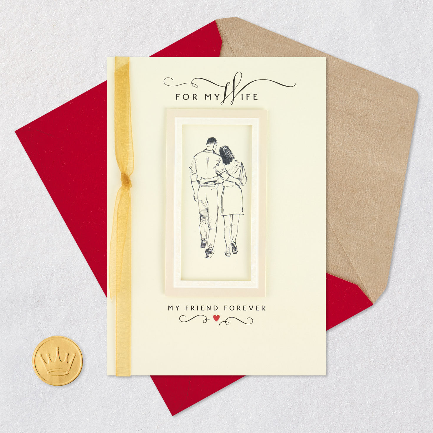 Man and Woman Walking Valentines Day Card for Wife Card Front with Envelope and Gold Seal image number 6