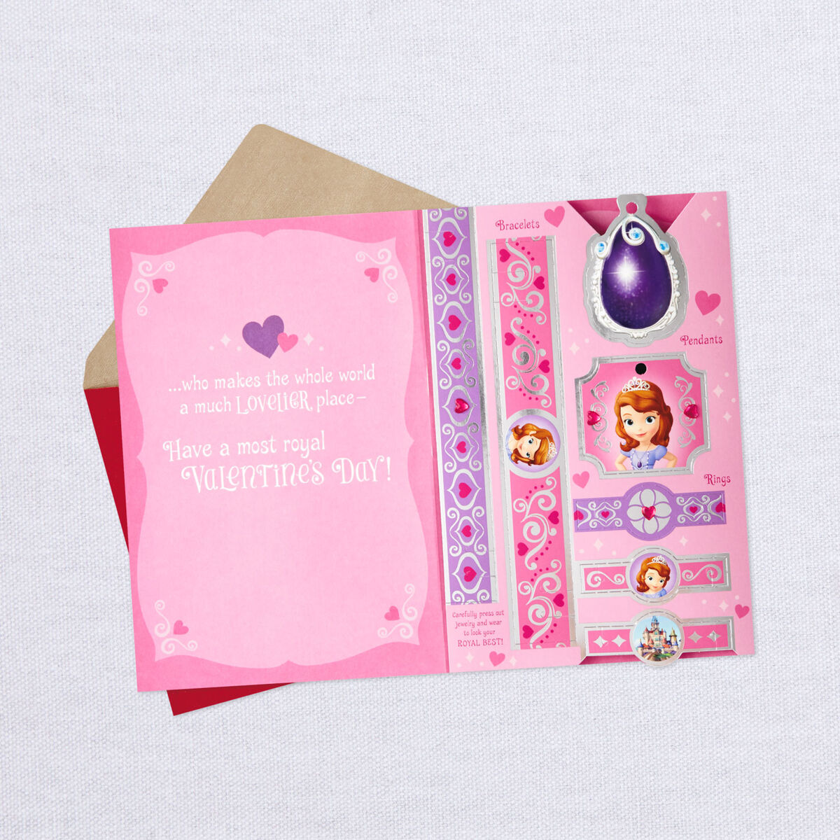 Sofia the First Valentine's Day Card With Paper Jewelry for Daughter ...