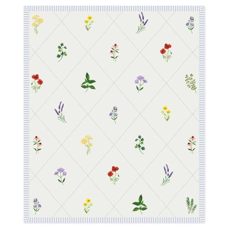 Cream Fleece Blanket With Flowers and Striped Border Flat image number 2