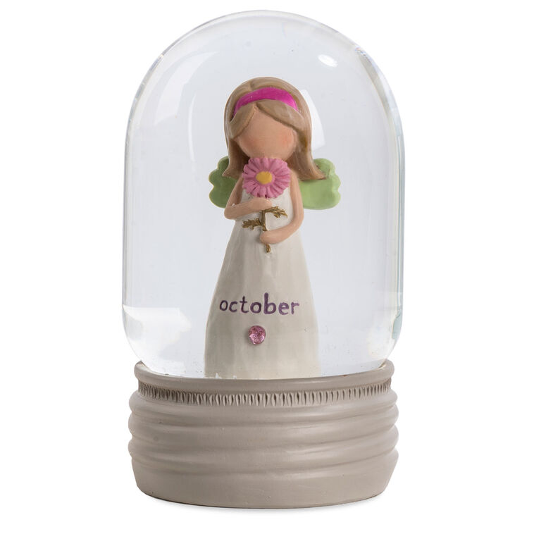 Blossom Bucket October Birthstone Angel Snow Globe  image number 1