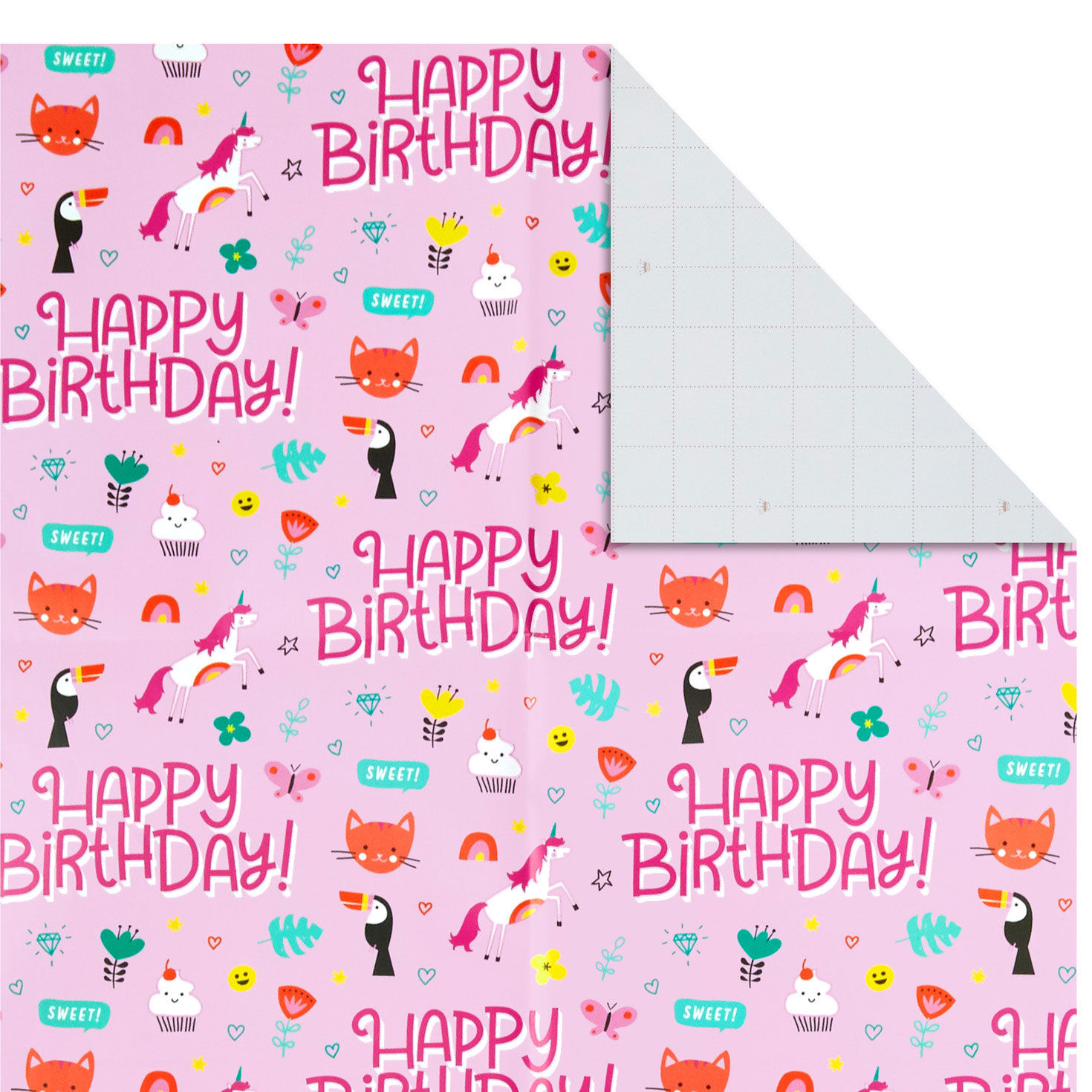 Cute and Colorful Birthday Flat Wrapping Paper Assortment With Gift