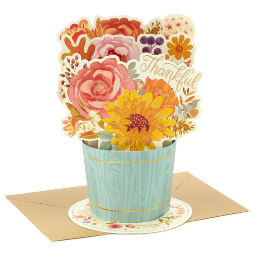 Grateful for You Fall Flower Vase 3D Pop-Up Thank-You Card, 