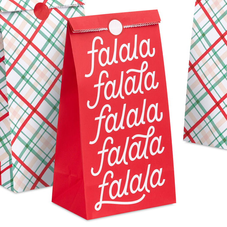 Plaid/Fa La La Christmas Goodie Bags With Stickers closeup detail image number 5