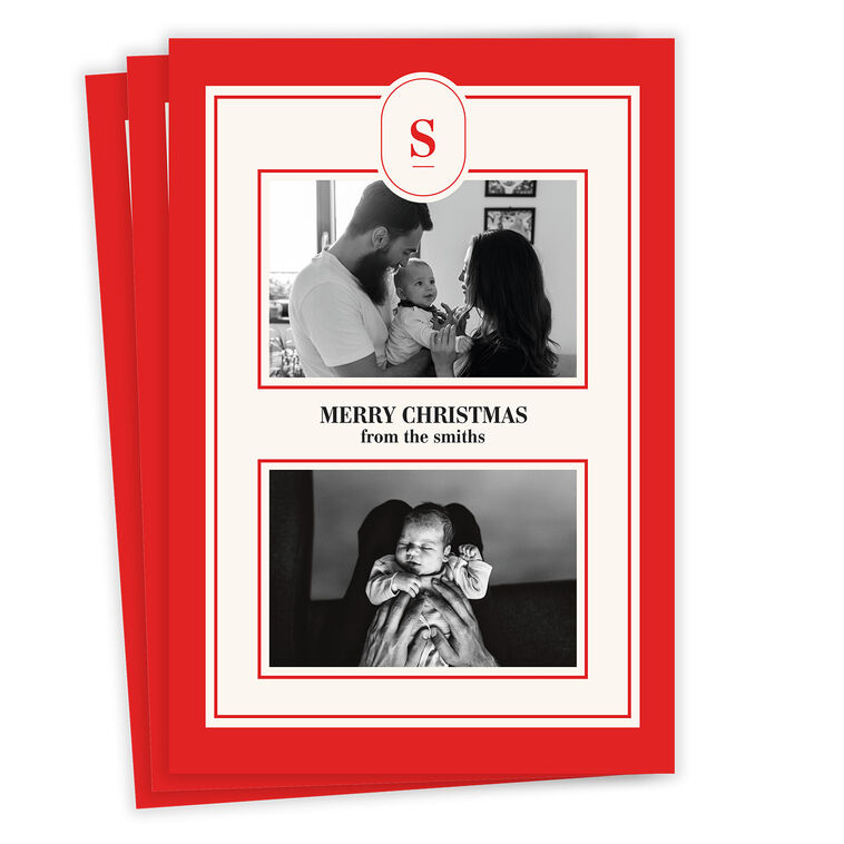 Merry Monogram Flat Christmas Photo Card