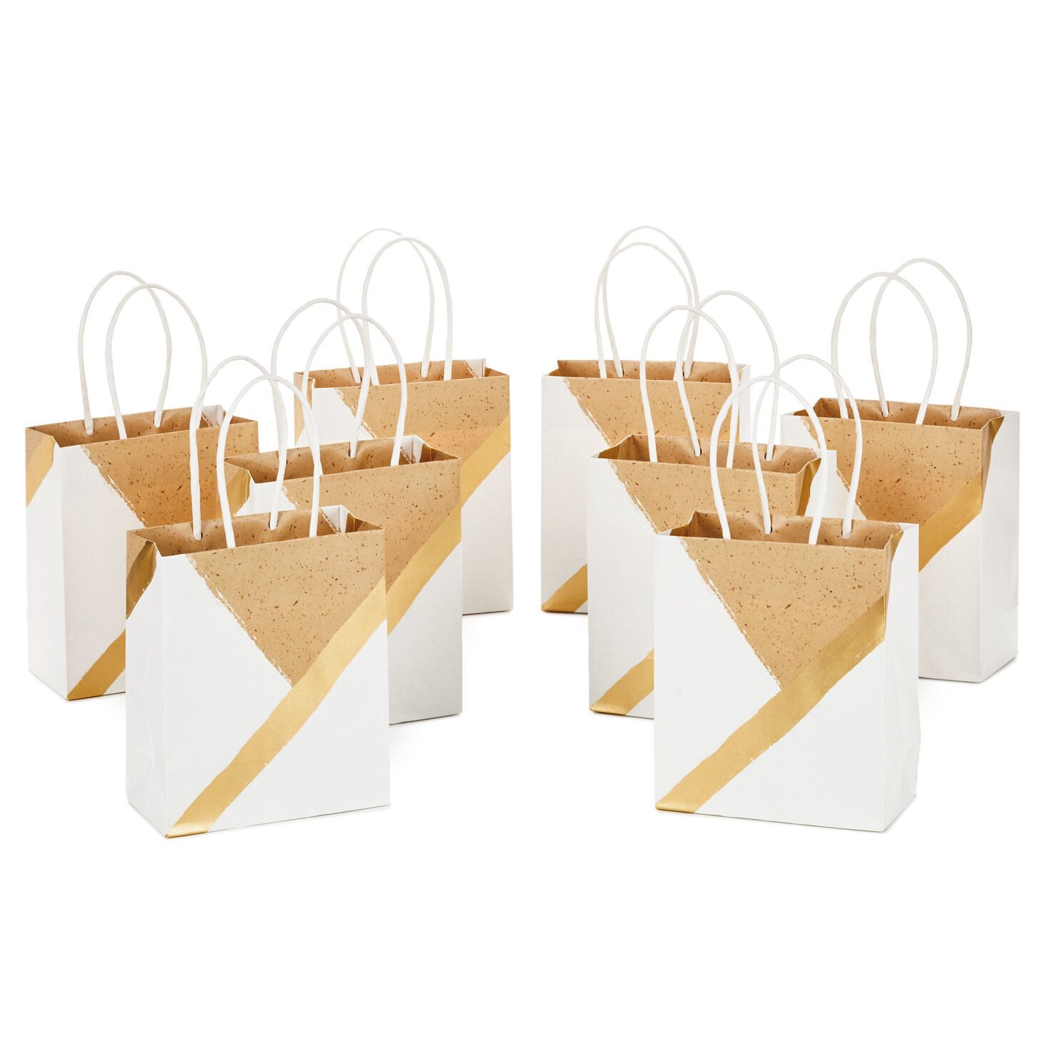 6.5" White and Kraft Paper 8-Pack Gift Bags