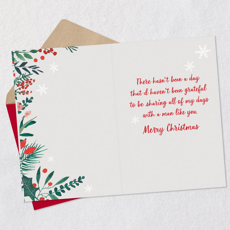 Sparkly Holiday Greenery Border Husband Christmas Card Open card with envelope image number 3