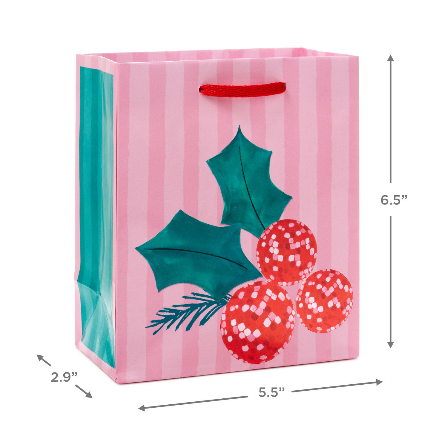 Disco Berries on Pink Small Christmas Gift Bag measurement image number 3