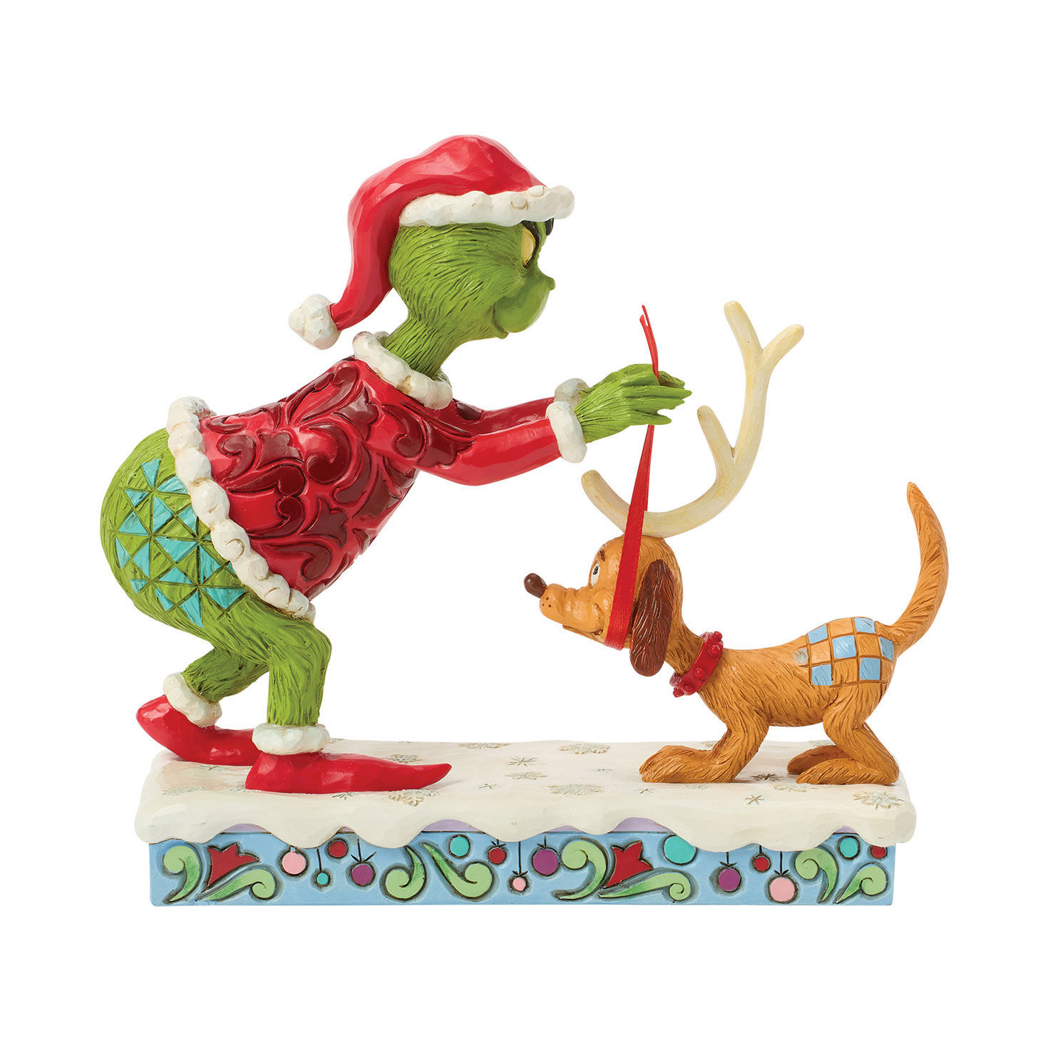 Jim Shore Grinch Tying Antlers on Max Figurine, 5.75"