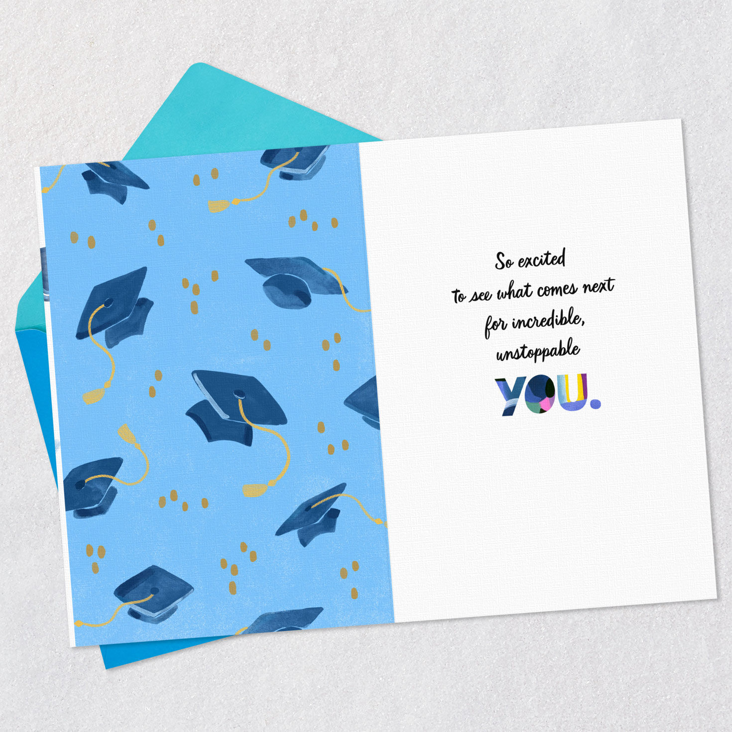 Mortarboard Caps in Air Graduation Card open card with envelope image number 3