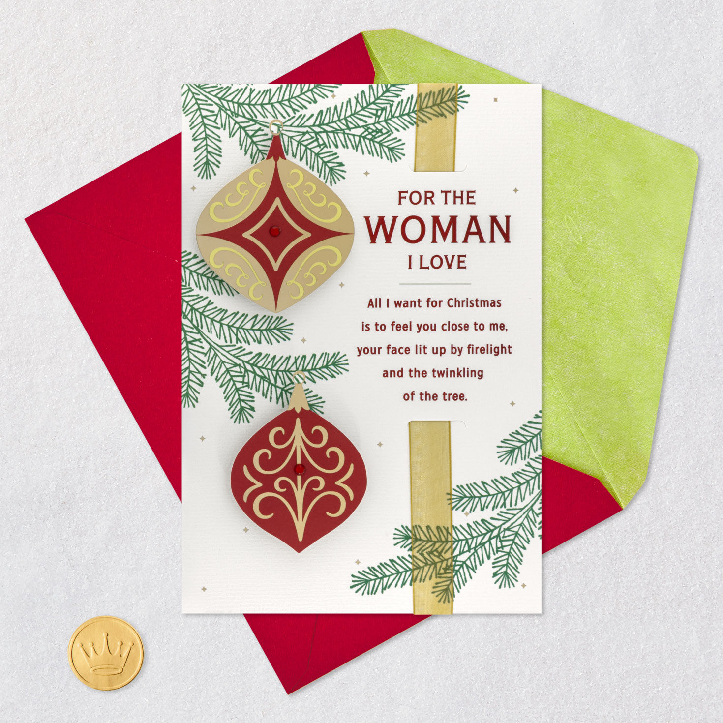 Elegant Ornaments Romantic Christmas Card for Her Card Front with Envelope and Gold Seal image number 6