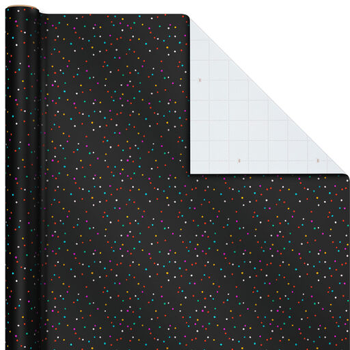 Colorful Mini Dots on Black Wrapping Paper, 22.5 sq. ft., 
