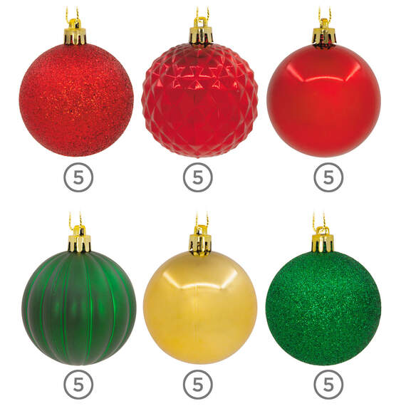 30-Piece Red, Green, Gold Shatterproof Christmas Ornaments Set, , large image number 4