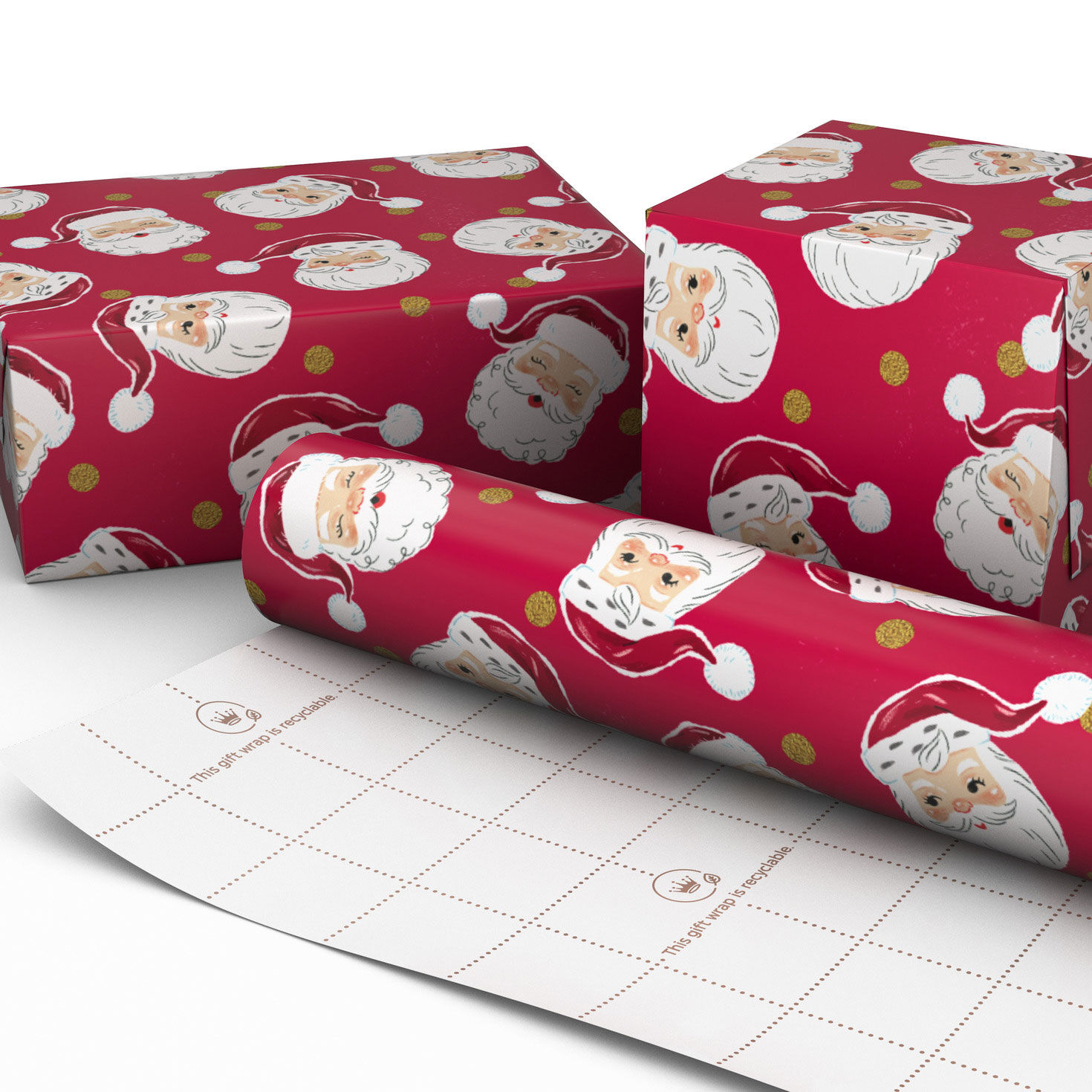 Santa Faces on Red Jumbo Christmas Wrapping Paper Wrapped pkg image number 2