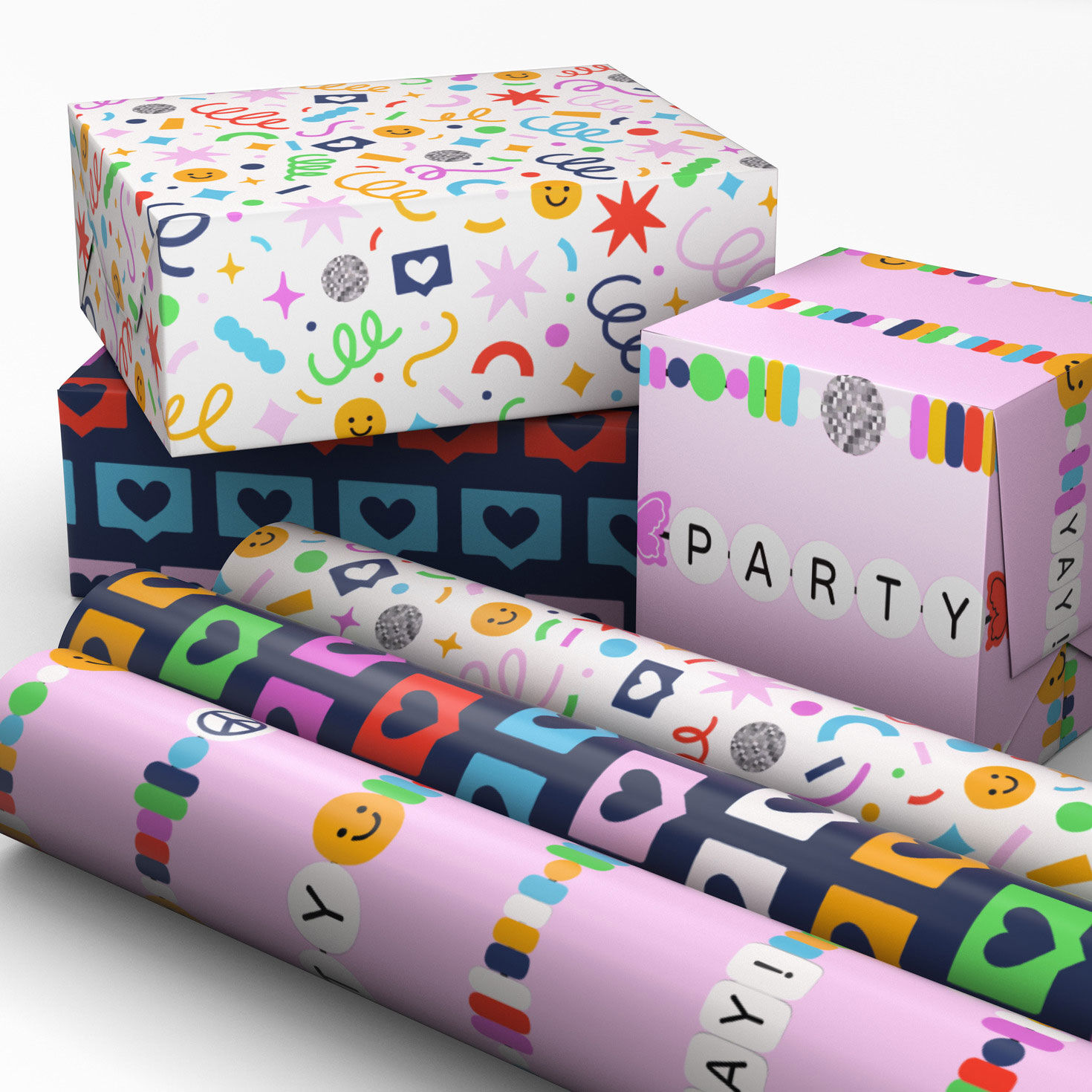 Beads and Hearts Wrapping Paper Roll 3-Pack  image number 2