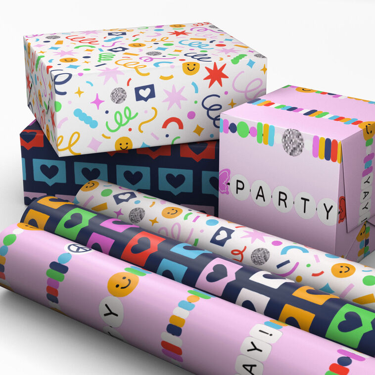 Beads and Hearts Wrapping Paper Roll 3-Pack  image number 2