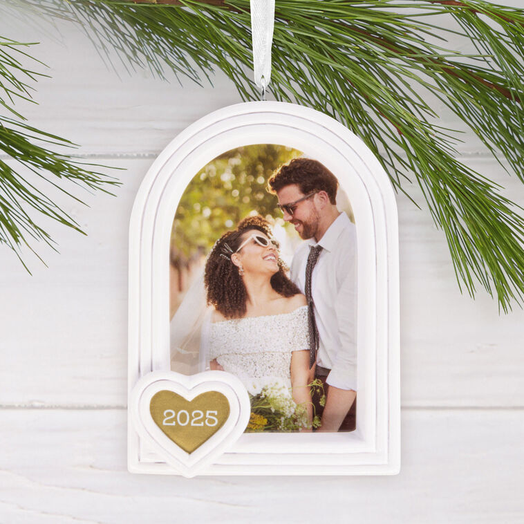 Wedding Photo Frame Christmas Ornament hanging on tree image number 2