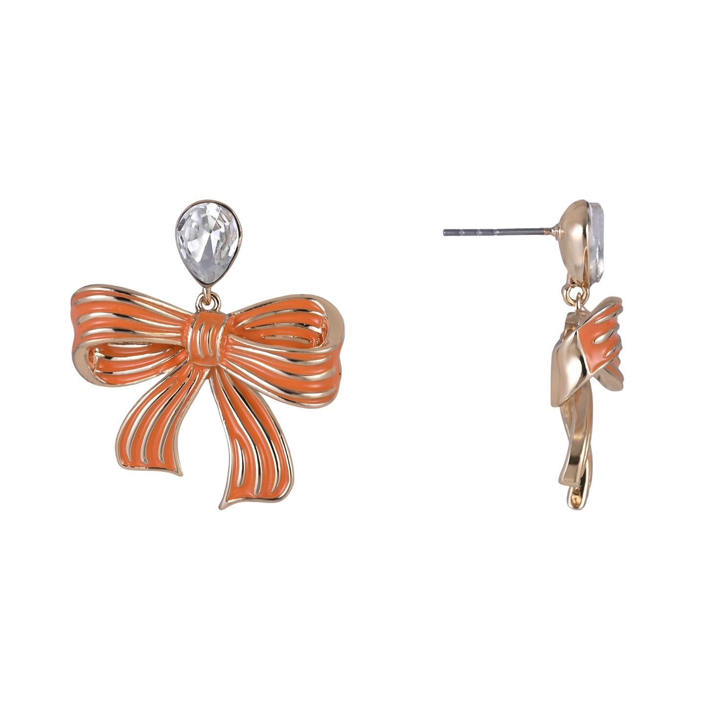 Orange Bow Earrings front and side image number 2