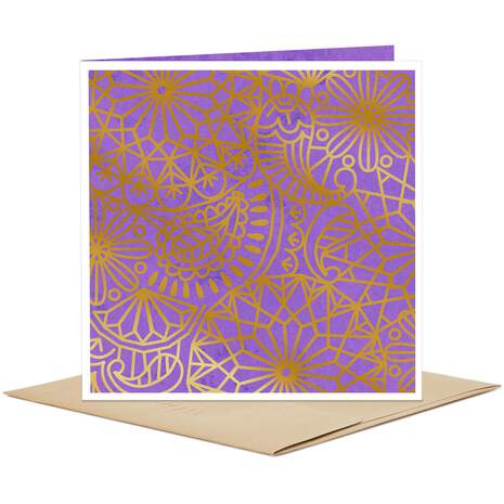 Purple and Gold Paisley Pattern Blank Card, , large