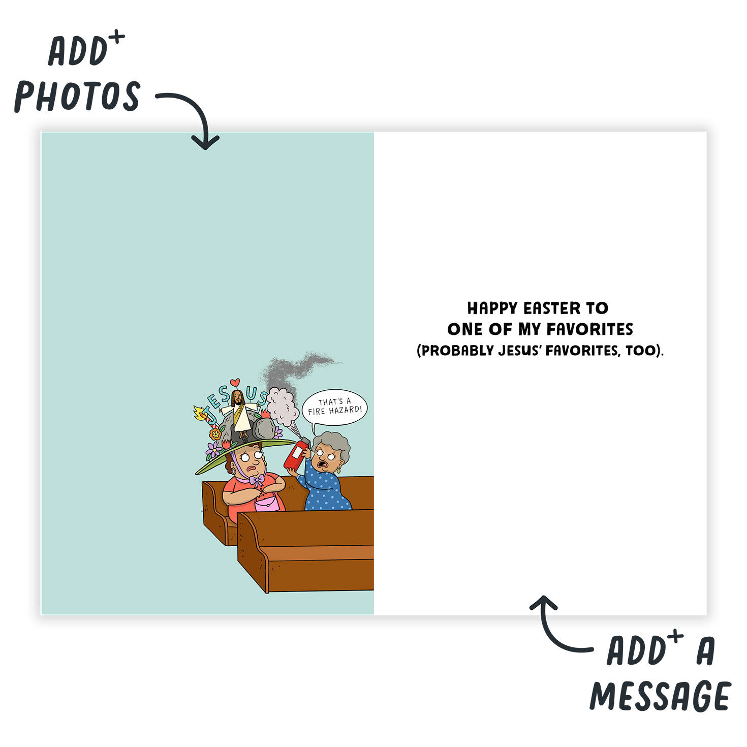 Cartoon Woman in Funny Hat Personalized Easter Card  image number 3