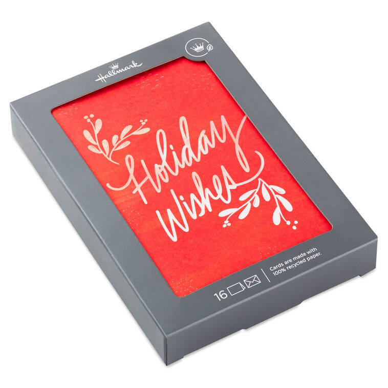 Holiday Wishes on Red Boxed Christmas Cards, Pack of 16