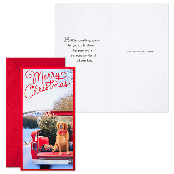 Dog and Tree in Red Truck Money Holder Christmas Cards, Pack of 10, , large image number 2