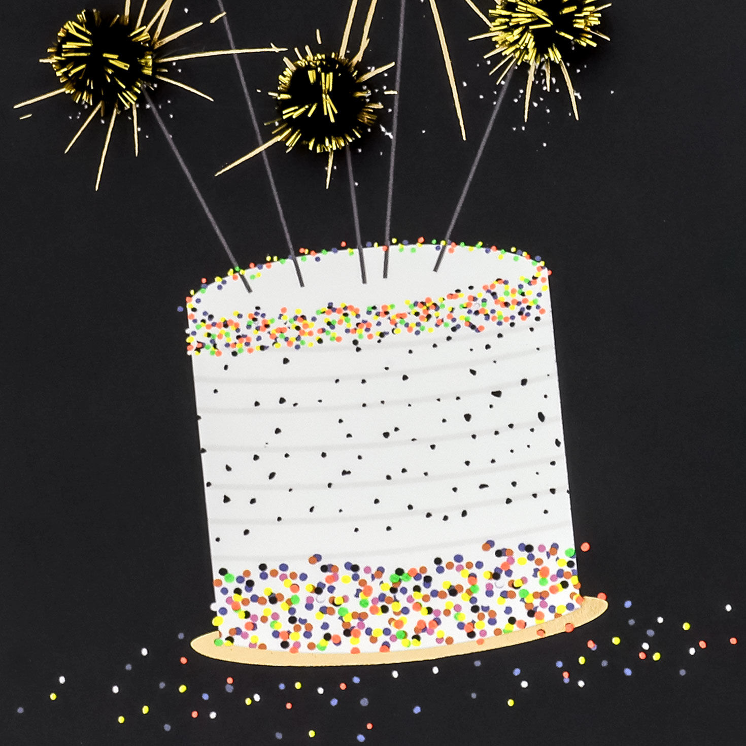 Gold Sparklers Cake on Black Birthday Card Card Front Detail image number 4