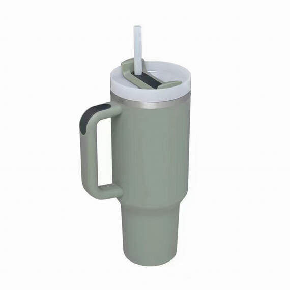 Green Insulated Stainless Steel Travel Mug With Straw, 40 oz.