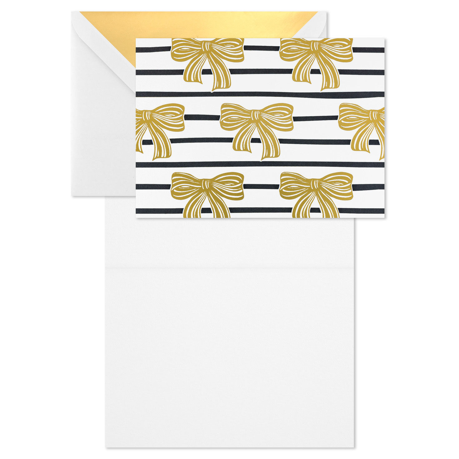 Gold Bows and Black Stripes Blank Note Cards Pack Card Front with open card image number 3