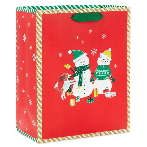 9.6" Snowman Pals on Red Medium Christmas Gift Bag, 