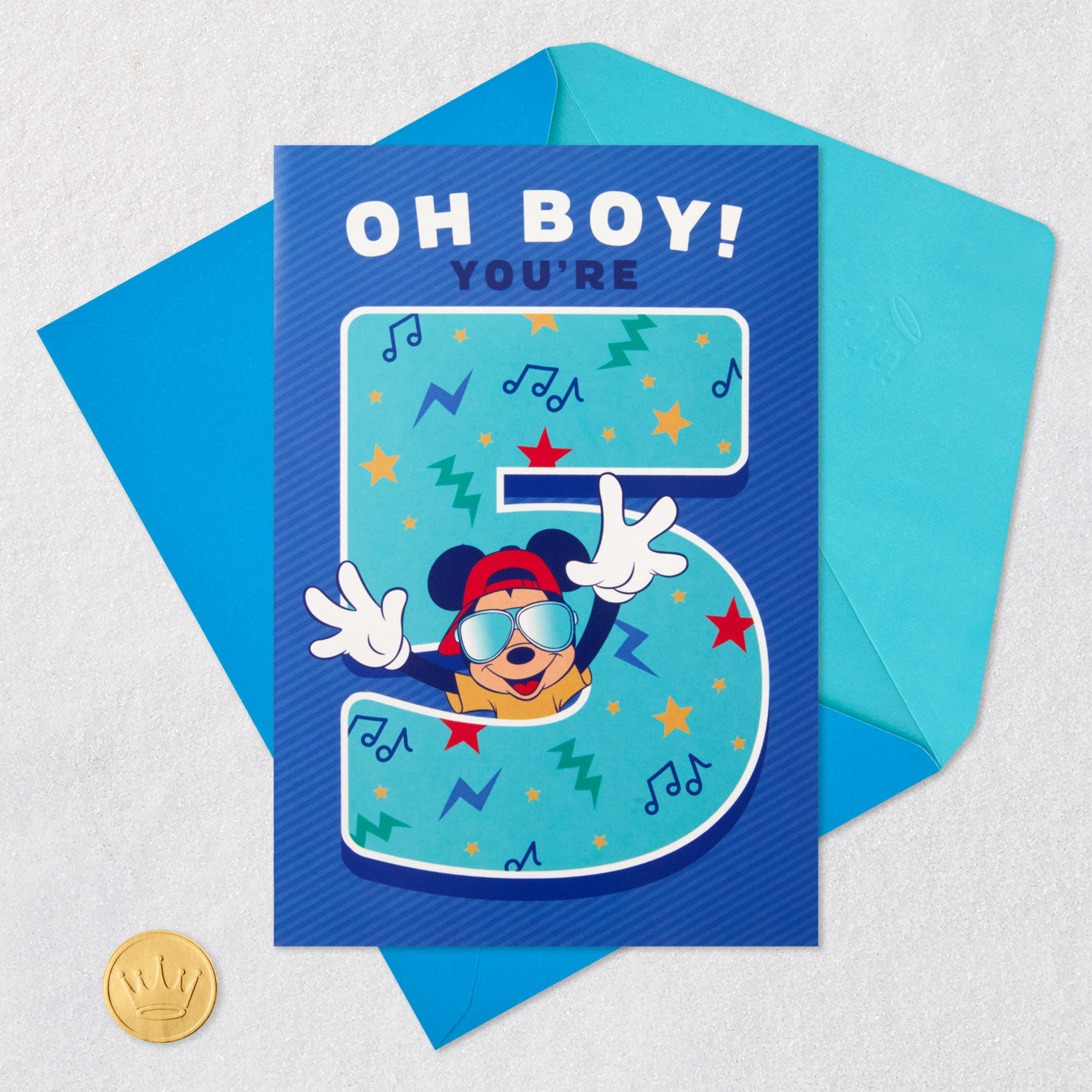 Disney Mickey Mouse Musical 5th Birthday Card Card Front with Envelope and Gold Seal image number 5