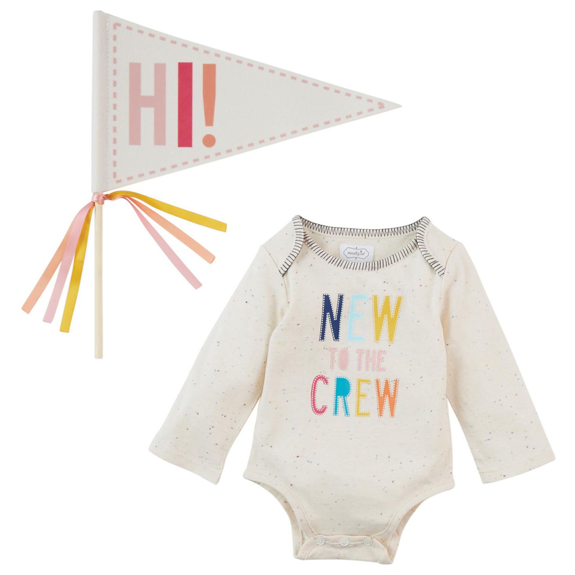 Mud Pie New To The Crew Baby Girl Bodysuit And Pennant Set Of 2