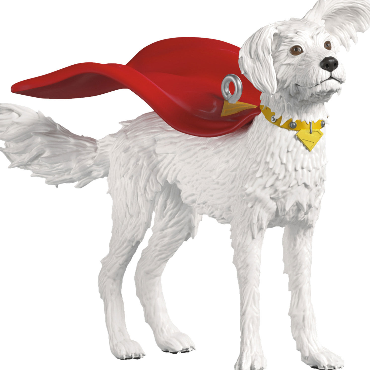White Dog With Red Cape Keepsake Ornament upclose view image number 5