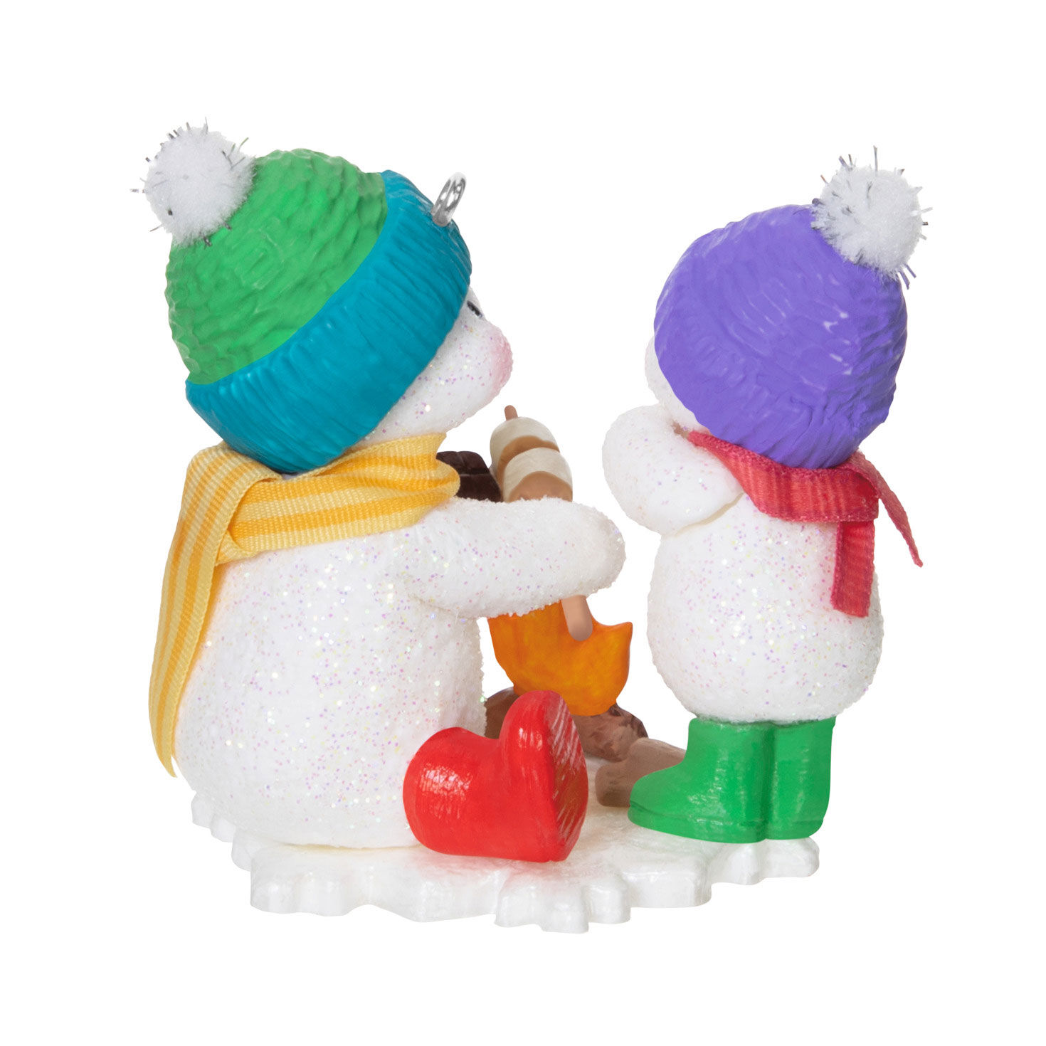 Snowmen Roasting Marshmallows Keepsake Ornament Back image number 6
